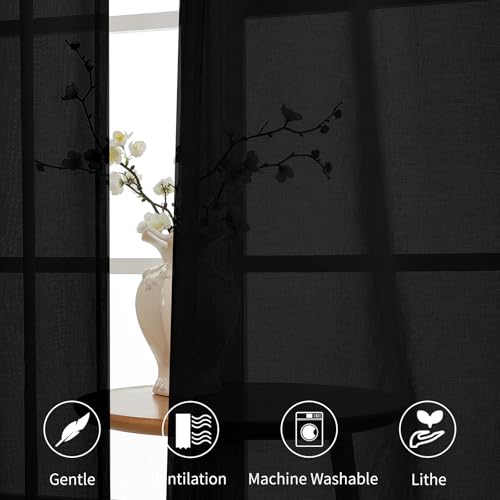 CUCRAF Black Sheer Curtains 72 Inches Long 2 Panels Set, Semi Sheer Rod Pocket Window Treatment Voile Drapes for Living Room Bedroom(37''W x 72''L, Black) - color: Black, size: 37"W x 72"L (Pack of 2)