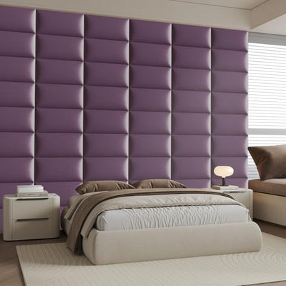 Extra Wide Light Purple Faux Leather Headboard Wall Mount Set - 9-Piece Peel & Stick Bed Backboard Panels (24x12 Inch), Queen/King Size Bed Frame Compatible - color: Light Purple