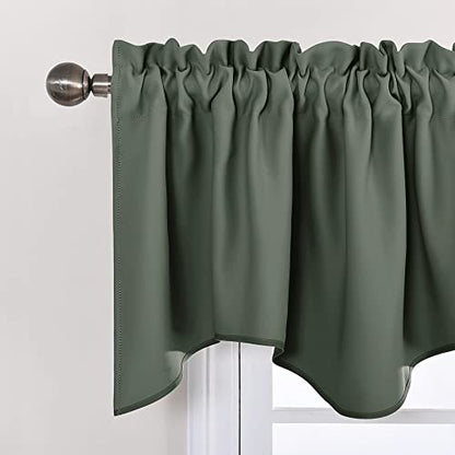 NICETOWN 4 Panels Blackout Valance Rod Pocket Thermal Insulated Window Treatment Tiers Solid Short Curtain for Small Window Bedroom 52 x 18 Inches 4 Panels, Dark Mallard - color: Dark Mallard