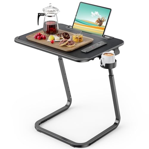 SAIJI Heavy Duty TV Trays Upgraded TV Tables for Eating on Couch | Angle & Height Adjustable Living Room Dinner Table, Laptop Desk for Sofa/Bedside/ Recliner, with Cup Holder and Tablet Slot - color: Black