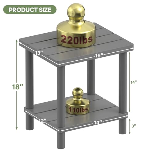 Outdoor Side Table with 2-Tier, Bamboo Small Patio Adirondack Tables | Grey,Easy Assembly,Easy Maintenance,Weather Resistant,Indoor,Outdoor,Patio,Pool,Porch - color: Grey, size: Square Table