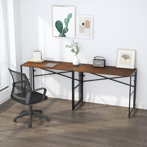 Lutown-Teen 35 inch Folding Small Desk, Mahogany | Writing Gaming Computer Camping Desk for Small Spaces, No Assembly Required Home Office Table - color: Mahogany, size: 35 Inch