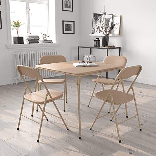 EMMA + OLIVER Tan Square Folding Card Table and Chairs Set for 4 Players | Lightweight, Easy Storage, Padded Top - color: Tan