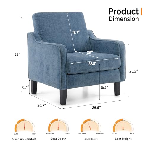 VINGLI Chair Navy Blue Upholstered Chenille Accent Chair for Living Room, Bedroom, Mid-Century Modern Arm Chair Comfy Reading Chair with Scooped Arms - color: Navy Blue
