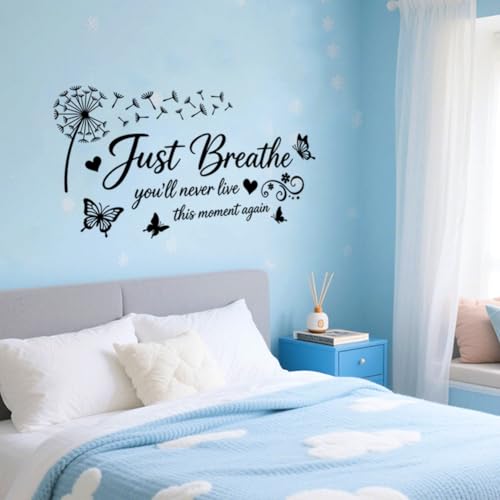 Relax Quotes and Dandelions Wall Decals, Wall Stickers Decor | 2 Sheets 11.8"x37.8" Vinyl Removable Peel and Stick Murals, Plant Decor for Bedroom, Bathroom, Office, Classroom & Home - style: Relax Quotes and Dandelions