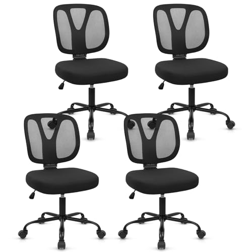 CLATINA Armless Home Office Chair, Adjustable Height Backrest Ergonomic Mesh Desk Chair with Wheels, 360° Swivel Small Computer Task Chair for Home Office, Study, Meeting Room, Black(4 Pack) - color: Black-neva, size: 4 Pack