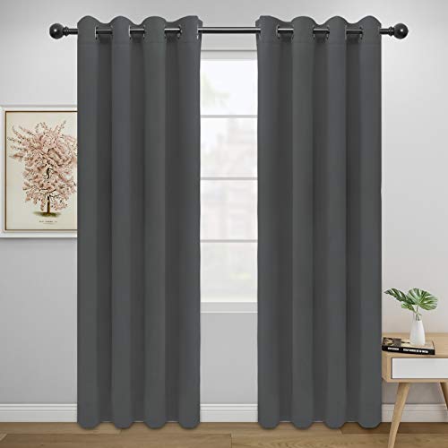Easy-Going Blackout Curtains for Bedroom, Solid Thermal Insulated Grommet and Noise Reduction Window Drapes, Room Darkening Curtains for Living Room, 2 Panels (52x84 in,Gray) | Washable Grommet Top Window Drapes for Bedroom and Living Room, Noise Reductio