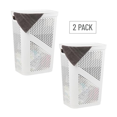 Mind Reader 60L Slim Laundry Hamper, Clothes Basket, Lid, Ventilated, Plastic, Set of 2, White - color: White, size: 2-Pack
