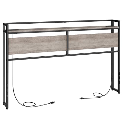 HOOBRO King Size Headboard, Headboard with 2 Outlets and 4 USB Ports, Adjustable Height, Storage Rack, Sturdy and Stable, Easy Assembly, Greige and Black - color: Greige + Black, size: King