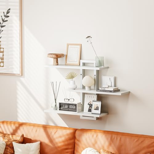 Floating Shelves, Set of 3 Wooden Hanging Shelves, White | Bedroom Bathroom Wall Storage, Decorative Wall Display Shelf for Plants Books Pictures - color: White
