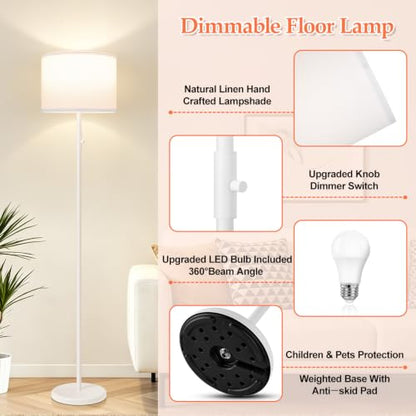 Floor Lamp Simple Design with Shade, Standing Lamps for Living Room Bedroom Office Dining Room Kitchen-White - color: White-White Linen Shade