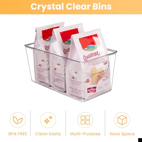 YIHONG 4 Pack Clear Storage Bins, Pantry Organizer Bins with Handle, Small | Plastic Bins, Pantry Storage Containers for Kitchen, Freezer, Cabinet, Closet, Bathroom, Under Sink Organizers and Storage - size: S(9.3"L x 5.2"W x 4.3"H)