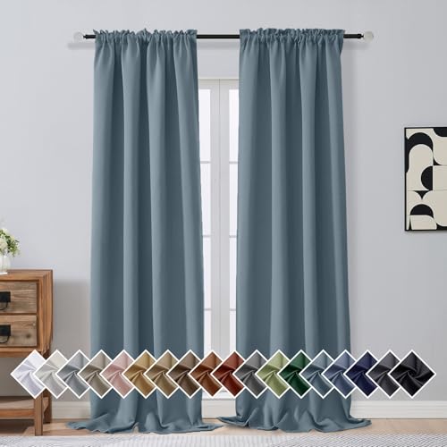 Stone Blue Blackout Curtains for Bedroom 96 Inches Long 2 Panels, Soft Fabric Blackout Curtains, Room Darkening Living Room Window Treatments, Dual Rod Pocket Window Drapes, 2x40Wx96L Inches - color: Mineral Blue, size: 40"W x 96"L (Pack of 2)