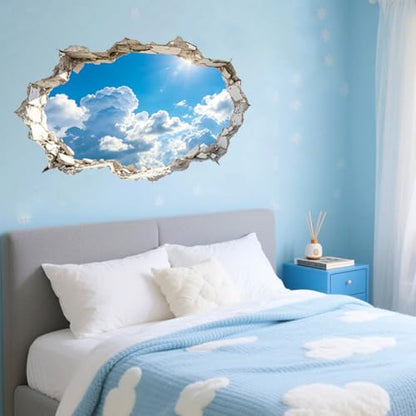 Hole in Wall Sky and Clouds Wall Decals, Wall Stickers Decor | 2 Sheets 11.8"x37.8" Vinyl Removable Peel and Stick Murals, Plant Decor for Bedroom, Bathroom, Office, Classroom & Home - style: Hole in Wall Sky and Clouds