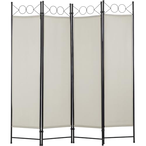 4 Panel Room Divider 6FT Steel Frame Screen Folding Privacy Divider Freestanding Partition for Home Office Bedroom (Beige) - color: Beige
