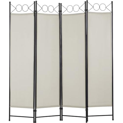 4 Panel Room Divider 6FT Steel Frame Screen Folding Privacy Divider Freestanding Partition for Home Office Bedroom (Beige) - color: Beige