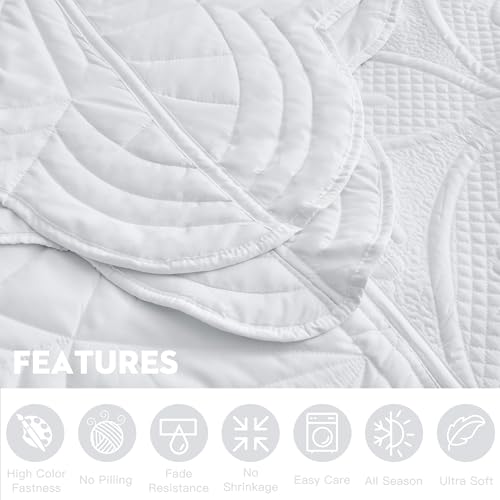 DaisyHuang Bedspread - Full Size Bedding Cover - Modern & Contemporary Coverlet Set, Real Stitching, Reversible, Lightweight, 5 Piece, White - color: White, size: Full(96"x110")