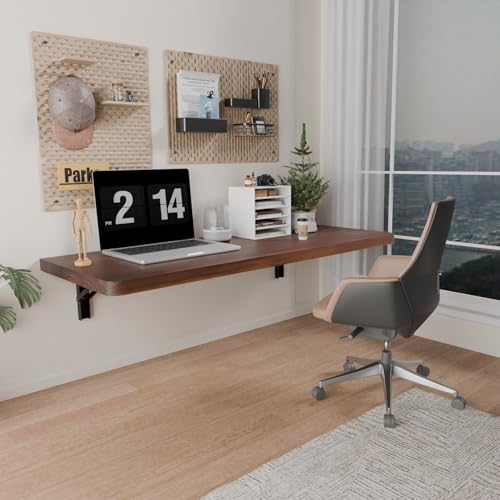 IAE Wall Mounted Folding Table with Pine Wood,36" x 14"Floating Wall Desk | Laundry Folding Table with Shelf Brackets,Fold Down Desk Shelf,Fold Workbench for Apartments,Home,Laundry Room,Kitchen,Brown - color: Brown, size: 36*13.7*6.3 Inch