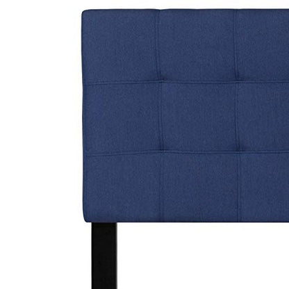 Quilted Tufted Upholstered Queen Size Headboard in Navy Fabric - color: Navy, size: Queen
