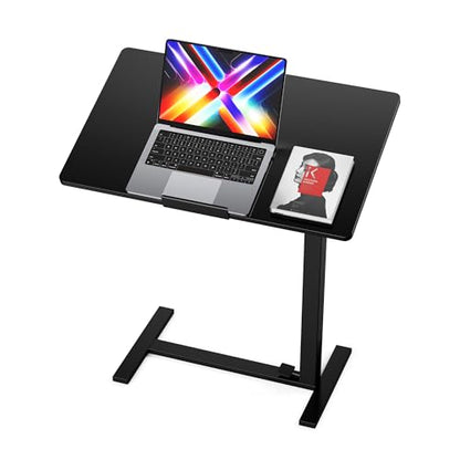 Mobile Standing Desk Adjustable Overbed Table, Pneumatic Height Adjustable Rolling Laptop Desk with Hidden Wheels, 0-180°Tilt Top Rolling Computer Cart Foldable for Home Office, Craft & Study, Black - color: Black, style: Fully Tiltable
