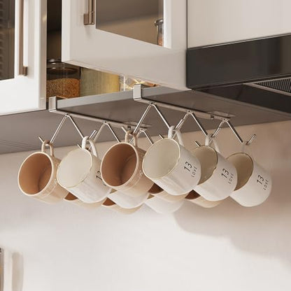 Stainless Steel Cabinet Hook Mug Holder Hanging Coffee Cup Rack for Kitchen Under Cabinets Hangers Organizer Utensil (Large 2 Pack) - size: Large 2 Pack
