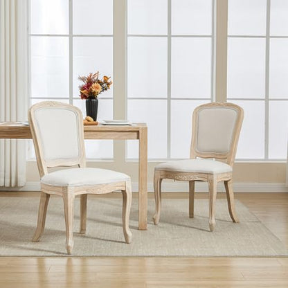 Kmax French Dining Chairs Set of 2, Farbric Upholstered Dining Chairs with Elegant Curved Legs High Back Armless Kitchen Chairs Side Chairs for Dining Room Restaurant - Linen, Beige/Brushed Legs - color: Fan-back/Beige Seat/Brush Leg, size: 2 Chairs
