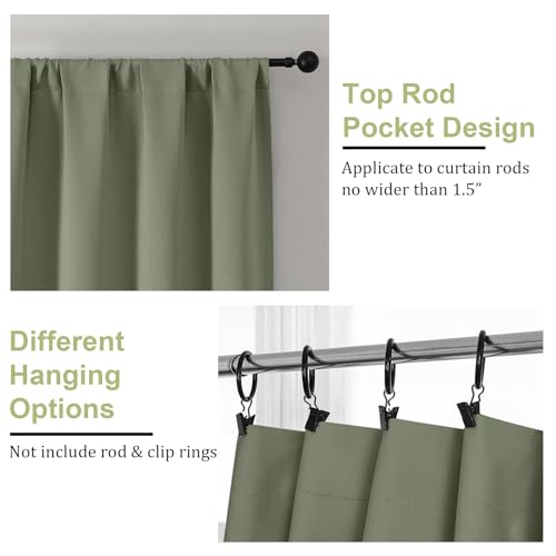 Sally Sage Green Blackout Curtains 84 Inches Long 2 Panels Set for Bedroom Living Room, Solid Thermal Insulated Privacy Room Darkening Window Treatment Drapes, 2 Pcs Each W50 x L84 Inch, Sage - color: Sage Green, size: 50"W x 84"L (Pack of 2)