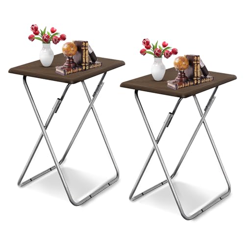 Folding TV Tray Table on Bed & Sofa,Snack Table,TV Dinner Tray (Walnut,2PC） | with Sturdy MDF,25In Portable Table with No Assembly Required - color: Walnut, size: 2pcs