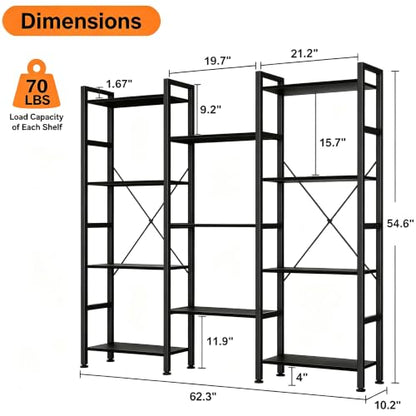 HealSmart Triple Column 4 Tier Bookshelf, Industrial Bookcase with 11 Open Display Adjustable Shelves, Wide Convertible Display Modern Bookshelf for Living Room & Home Office, Black - color: Black, size: 4-Tier＆3-Row