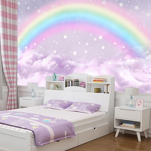 Children's Room Colorful Rainbow Peel-and-Stick Wallpaper 58"x80" | Clouds, Self-adhesive, Wall Mural,Bedroom,Beautiful,Large-scale mural paintings - color: Zzsl-02, size: 58"x80"