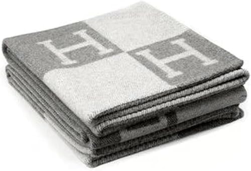 H Blanket Soft Cashmere Fleece Plaid Throw Blanket, All Season Knitted Shawl for Sofa Couch Car Camping, for Women Men, Grey - color: Grey