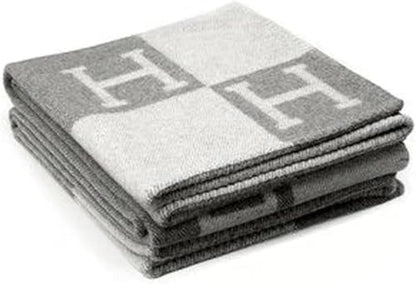 H Blanket Soft Cashmere Fleece Plaid Throw Blanket, All Season Knitted Shawl for Sofa Couch Car Camping, for Women Men, Grey - color: Grey