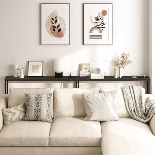 HOOBRO 47.2" Narrow Console Table with Power Outlet, 5.9" Behind Couch Table with Charging Station, Long Sofa Side Table, Skinny Entryway Table for Living Room, Hallway, Foyer, Black BB15XG01G1 - color: Black, size: 47.2"L x 5.9"W x 31.5"H