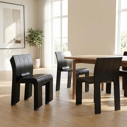 Wooden Dining Chairs Set of 4, Stackable Side Chairs, Black | Ergonomic Backrest, Solid Wood, No Assembly Required, Dining Room Chairs, Kitchen Chairs, Mid-Century Modern, Small Space - color: Black, size: 4 Chair