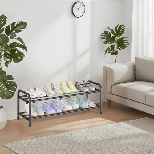 KANAV 2-Tier Expandable Shoe Rack, Adjustable Shoe Organizer & Storage for Closet, Small Space Saving Shoe Rack for Entryway, Bedroom, or Office – Sturdy & Durable Design - color: Black, size: 2-Tiers