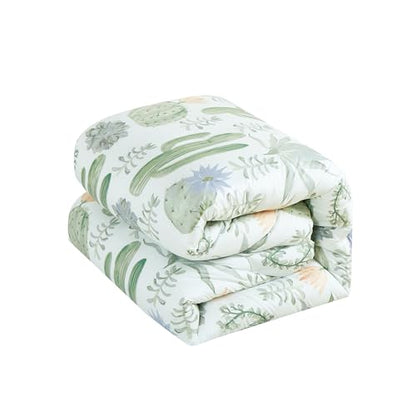 Chezmoi Collection Cereus 2-Piece Southwestern Serene Desert Comforter Set - Green Blue Cactus Succulent Plant Printed Washed Microfiber Bedding, Twin - color: Green Cactus Succulent, size: Twin