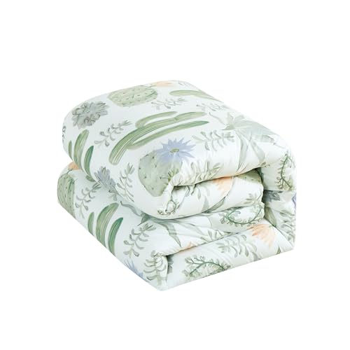 Chezmoi Collection Cereus 3-Piece Southwestern Serene Desert Comforter Set - Green Blue Cactus Succulent Plant Printed Washed Microfiber Bedding, Full - color: Green Cactus Succulent, size: Full