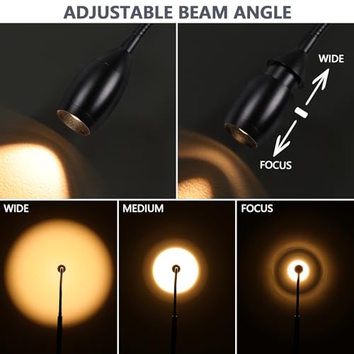Reading Floor Lamp, 72" LED Dimmable Lamp with Gooseneck,Zoomable Spotlight | Adjustable Color Beam Standing Lamp, Touch & Remote Control, for Task Craft, Sewing, Bedroom Living Room, Office, Matte Black - color: Matte Black