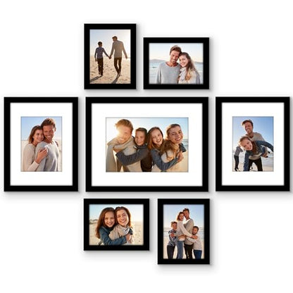 Americanflat Set of 7 Picture Frames with Shatter-Resistant Glass - Gallery Wall Frame Set with One 16x12, Two 9x12, and Four 6x8 Frames - Signature Collection - Black - color: Black, style: 7 Pack