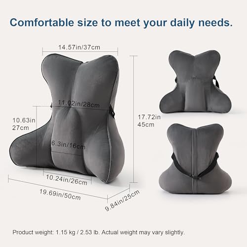 Lumbar Support Pillow (Pat. Pend) for Office Chair, Couch, Recliner & Car Seat, Ergonomic Back Support for Lower Back Comfort, with Adjustable Strap to Stay in Place, Steel Gray - color: Steel Gray