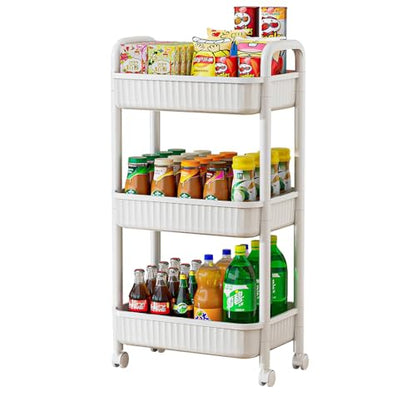 JOYZAN 3 Tier Rolling Carts with Wheels, Utility Cart with Handle and Locking Caster, Storage Cart for Kitchen, Office, Bedroom, Suitable for Diaper, Art Tools, Snack, Craft Storage Cabinet, White - size: White-3 Tier