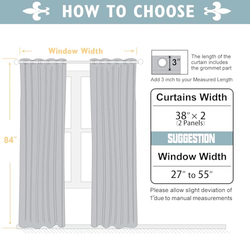 ChrisDowa 100% Blackout Curtains for Bedroom 84 Inch Long with Black Liner | 2 Thick Layers, Thermal Insulated, Grommet, Window Treatment, Living Room Drapes, 2 Panels Set, Light Grey, 38 x 84 Inch - color: Light Grey, size: 38"W x 84"L (Pack of 2)