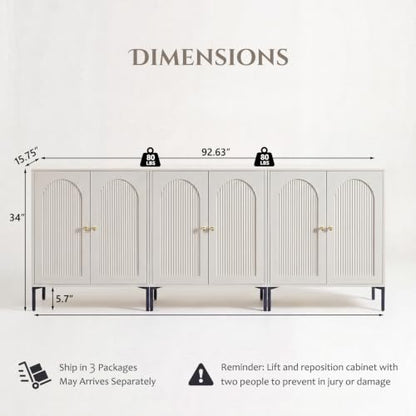 IFBUY 92.63" W Mid Century Modern TV Stands for Living Room, Cream - color: Cream, size: 15.75"D x 92.63"W x 34"H