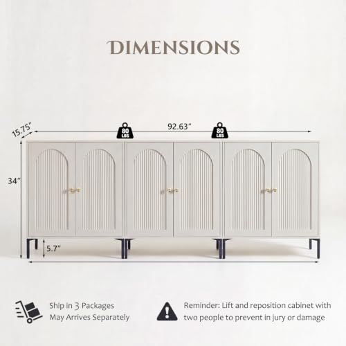 IFBUY 92.63" W Mid Century Modern TV Stands for Living Room, Cream - color: Cream, size: 15.75"D x 92.63"W x 34"H
