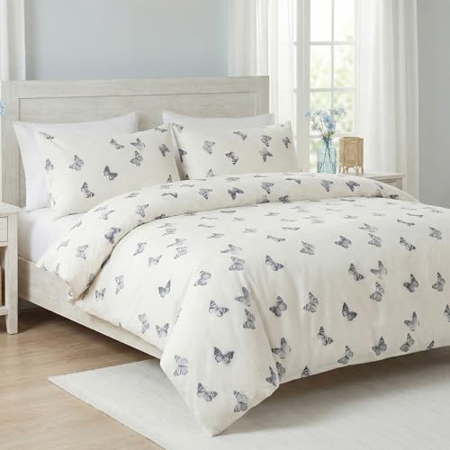 Butterfly Duvet Cover Set Queen Size 100% Cotton Duvet Cover 3 Pcs Cute Butterfly Printed Comforter Cover with Zipper Closure Soft and Lightweight Cotton Duvet Cover - color: Butterfly, size: Queen