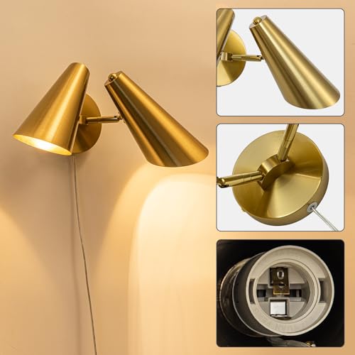 Gold 2-Light Plug in Wall Sconce, Modern Vanity Light Wall Lamp with Rotatable Lampshade Picture Light for Bedroom Living Room Bathroom Foyer - color: B-Gold