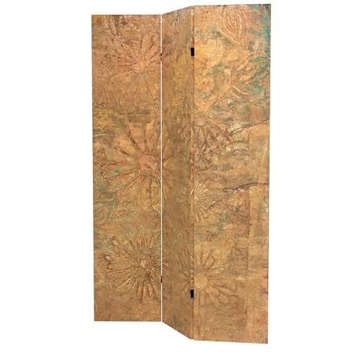 Red Lantern 6 ft. Tall Double Sided Brass Blossoms Canvas Room Divider - color: Brass Blossoms
