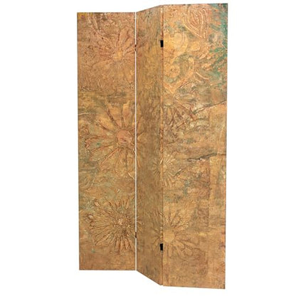 Red Lantern 6 ft. Tall Double Sided Brass Blossoms Canvas Room Divider - color: Brass Blossoms