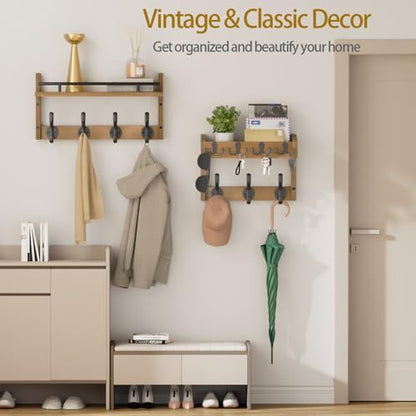29 inch Coat Rack Wall Mount with Shelf, Entryway Wall Shelf with Hooks, Heavy Duty Coat Hanger Wall Mount with Key Holders and Mail Organizer for Living Room, Bedroom, Brown - color: Brown