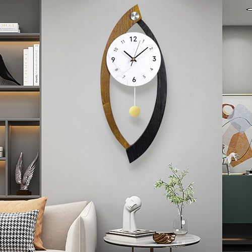 23.6 x 9.8inch Decorative Wall Clocks with Pendulum Solid Wood Frame | Large Modern Unique Clock for Wall Decor Living Room,Kitchen,Home,Bathroom,Bedroom - color: O - a Symmetry Shape
